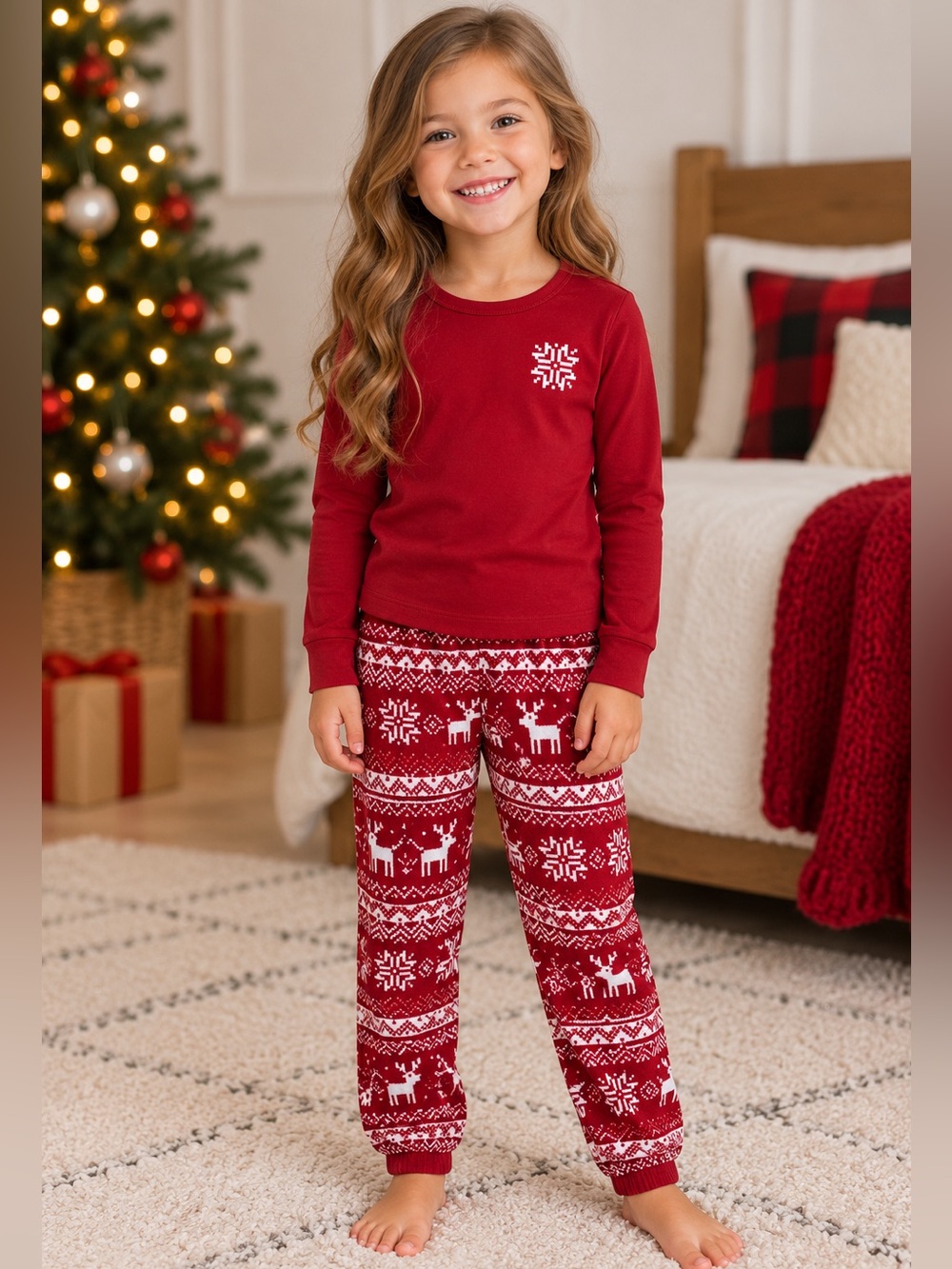Joe Fresh Kids 2-Piece Pyjama Set β Size Small (6) β Red Top & Fair Isle Fleece